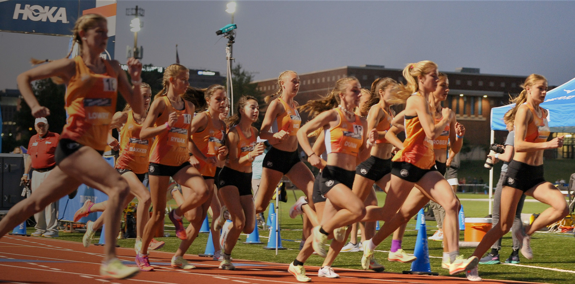 Female runners competing at HOKA Festival of Miles track race