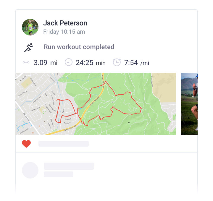 Run workout shared on social wall